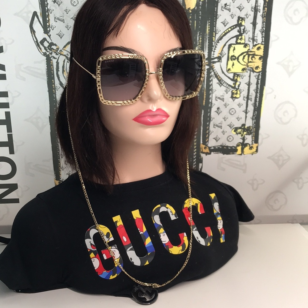 New Authentic Gucci Sunglasses Women's GG1033S 002 Gold Necklace Chain 57-21-215 - Picture 5 of 17